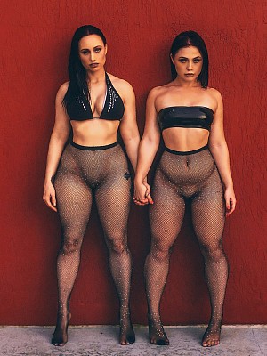 Women in fishnet pantyhose