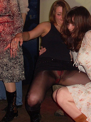 Hottest girls flashes her pantyhose on a party